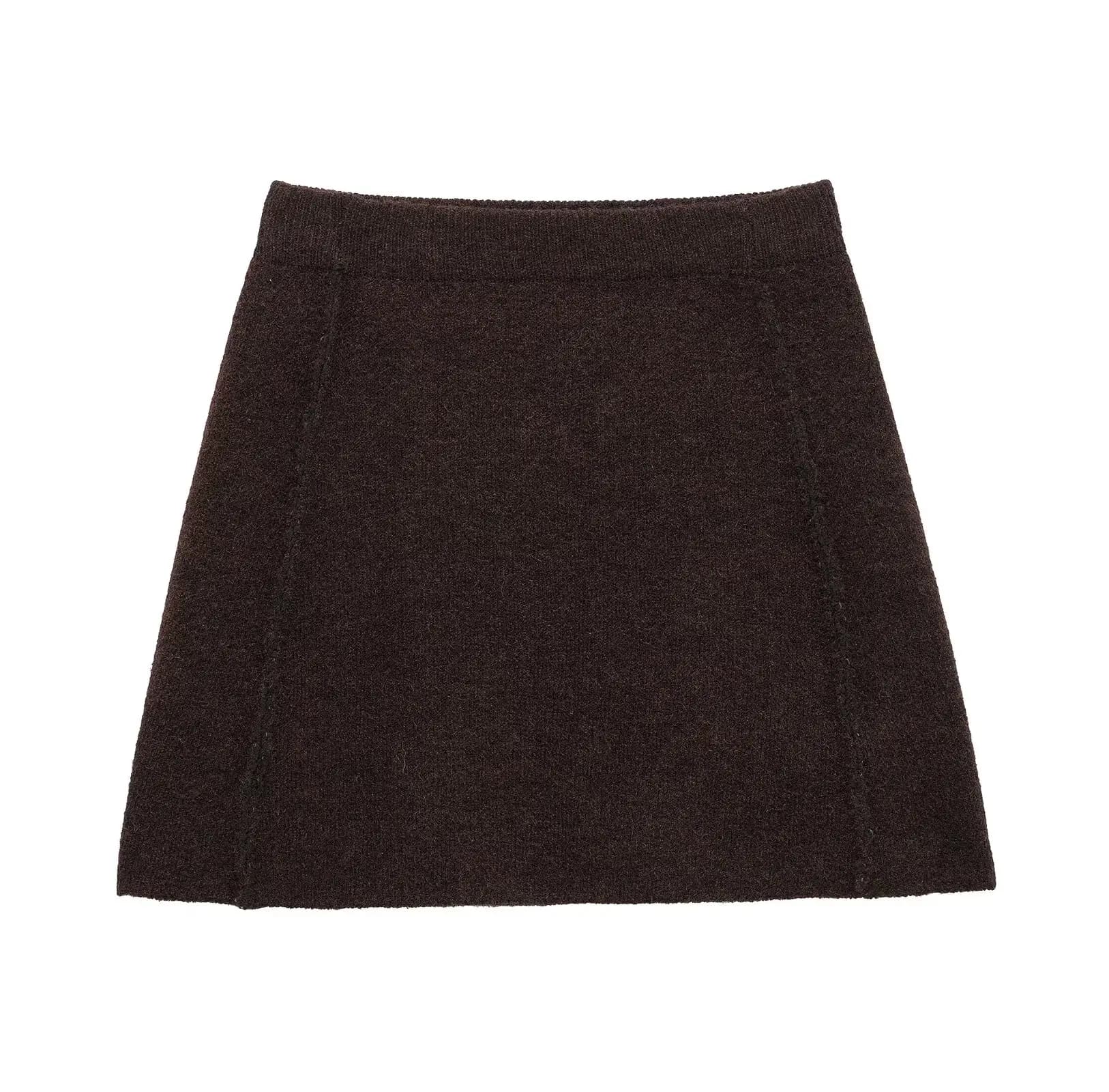 HH femmes jupe costume Chic col rond tricoté à manches longues simple boutonnage poche Cardigan + mo