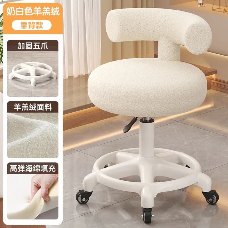 360 °   Chaise de maquillage rotative, coiffeuse de chambre à coucher avec roulettes, chaises de bur