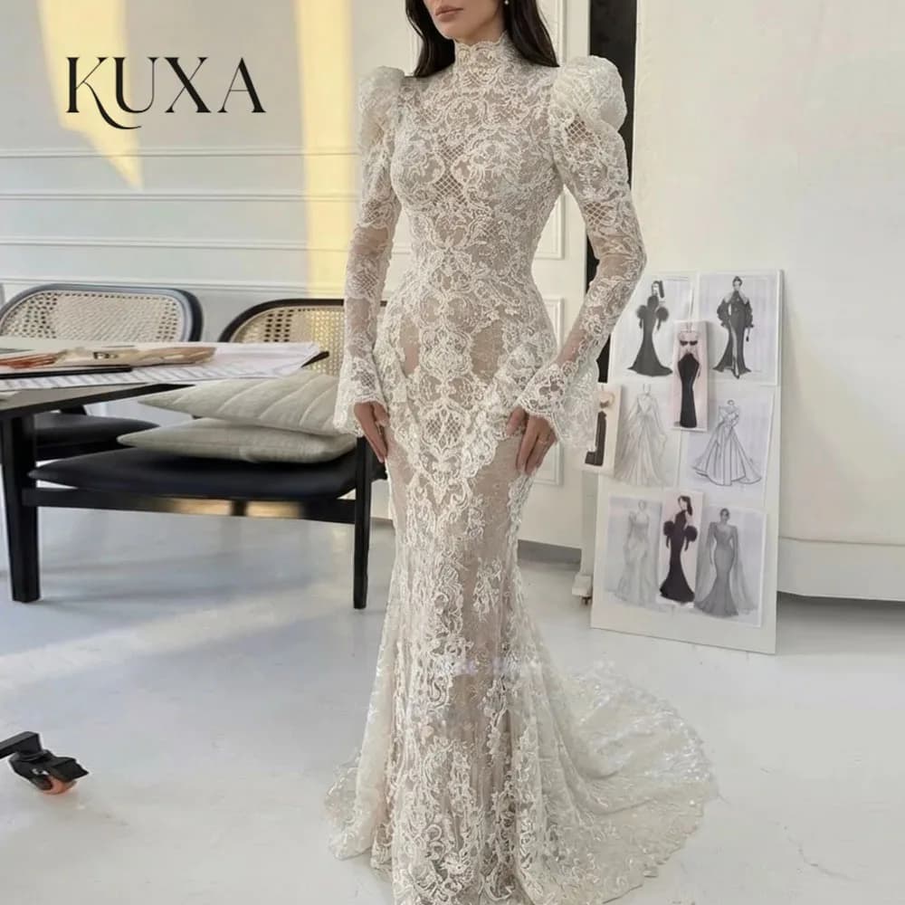 Robe de mariée formelle KUXA, sur mesure, occasion spéciale, dentelle ivoire, charmante robe longue 