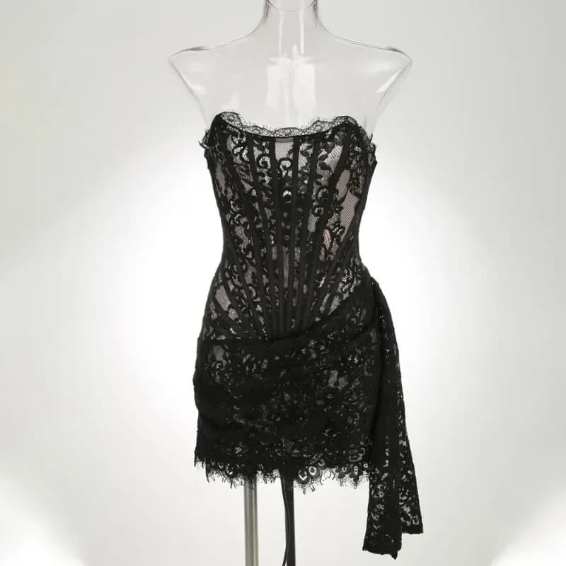 SERENA-Robe de Soirée en Dentelle sans Bretelles pour Femme, Tenue Sexy, Taille Haute, Patchwork, Fi