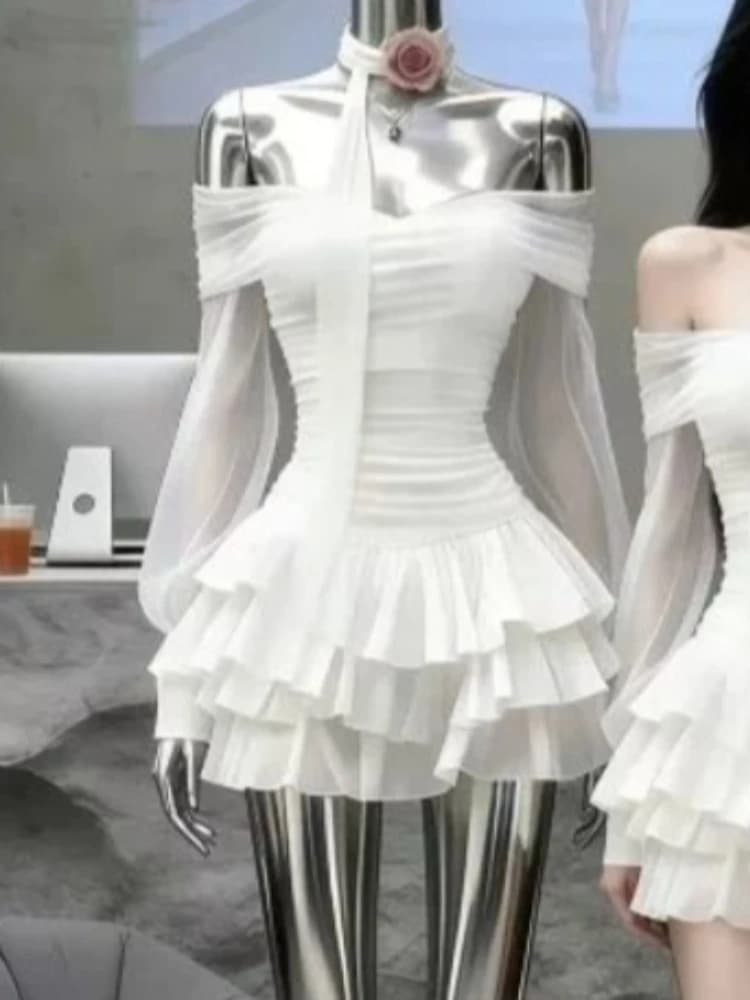 Robe longue élégante blanche à épaules dénudées pour femme, nouvelle collection, style princesse à v