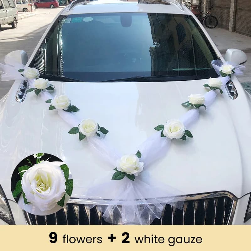 Fleur artificielle de Rose blanche pour décoration de voiture de mariage, décorations de voiture de 