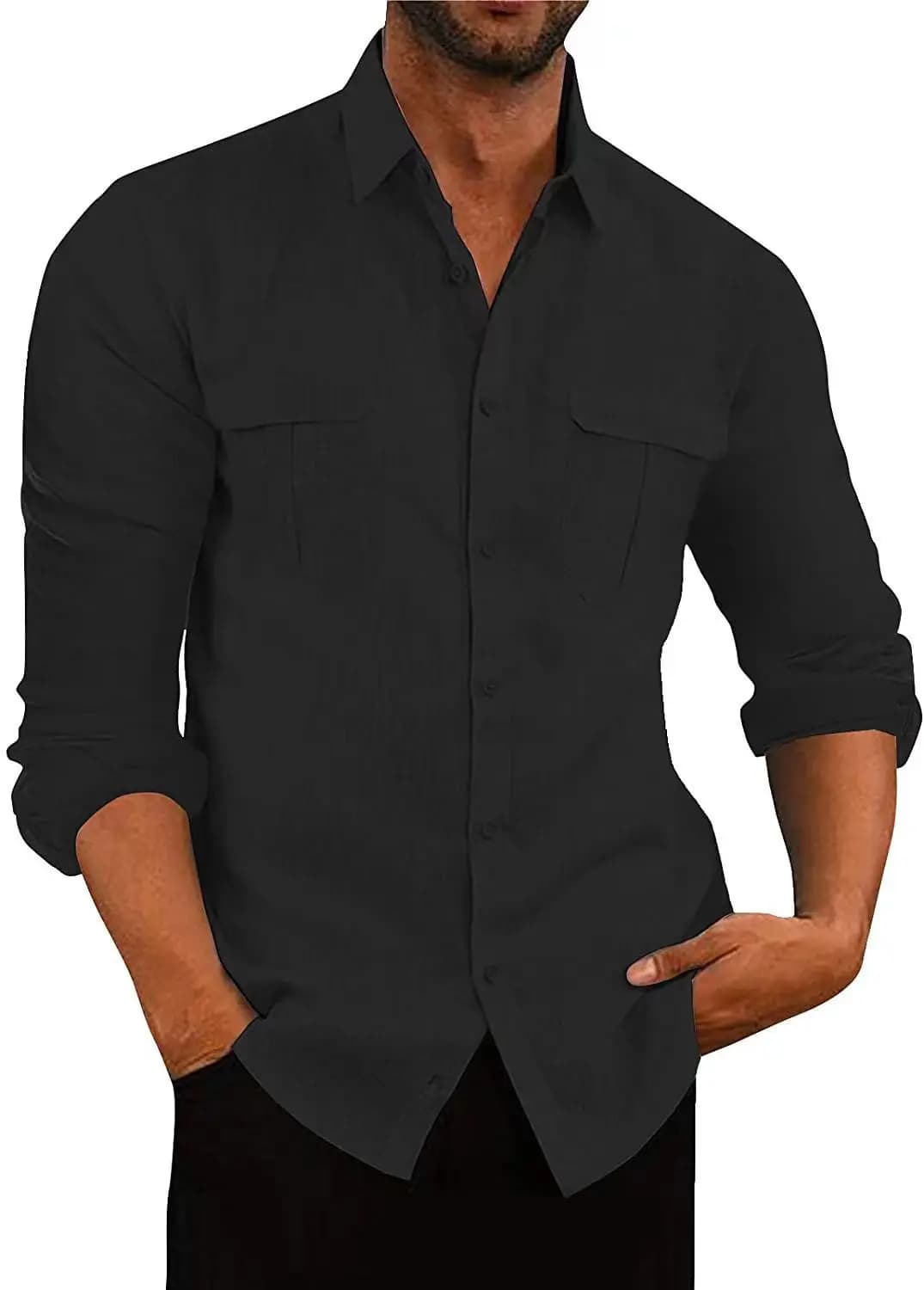 Chemise à manches longues pour homme avec poches poitrine, décontractée, légère, idéale pour le trav