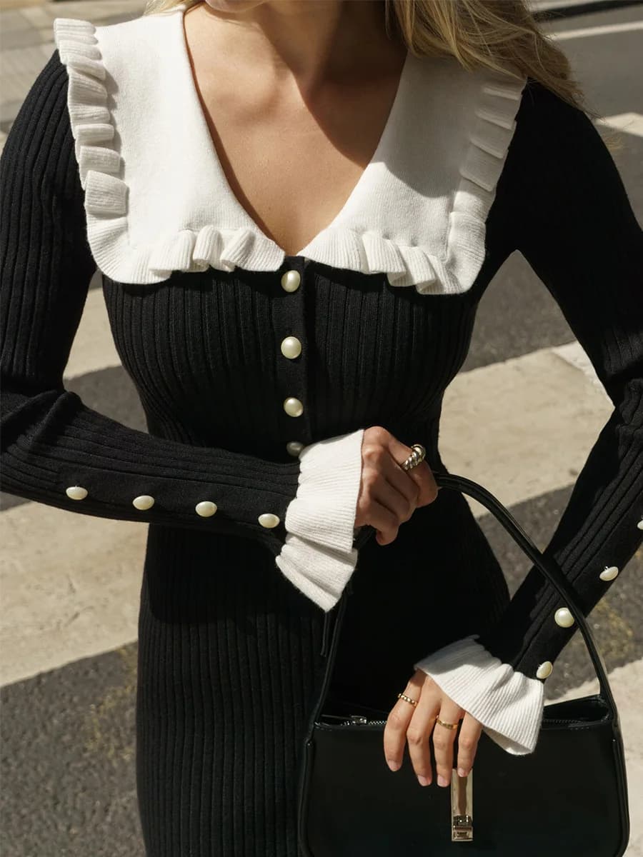 Robe à volants européenne et américaine pour femmes, jupe longue tricotée rétro française, nouvelle 