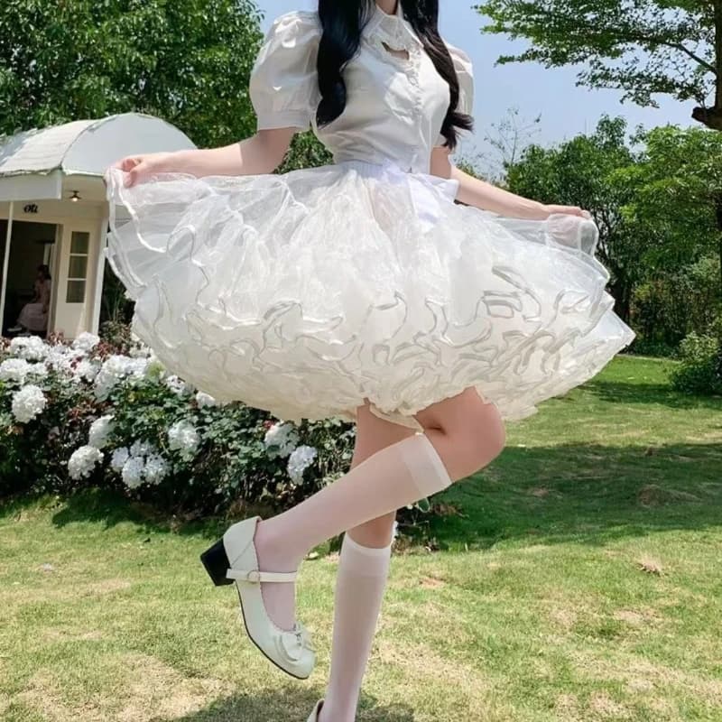 Jupe Lolita à 4 couches, jupon blanc, jupe bouffante désossée, robe en fil doux et moelleux, accesso