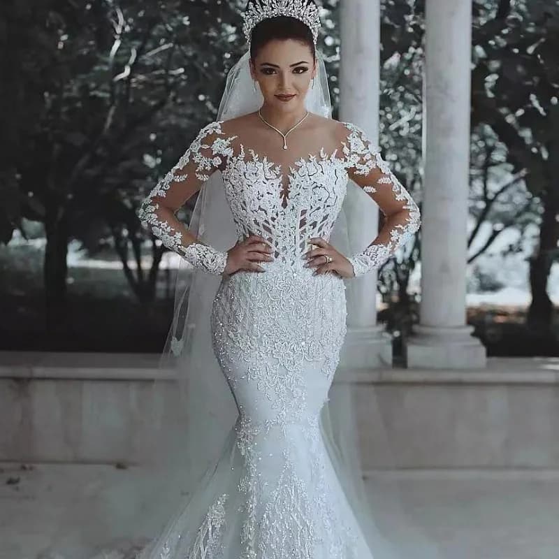 Robe de Mariée Sirène Sexy en Dentelle à Manches sulf, Tenue de Mariage, Tout Luxe, Nouvelle Collect