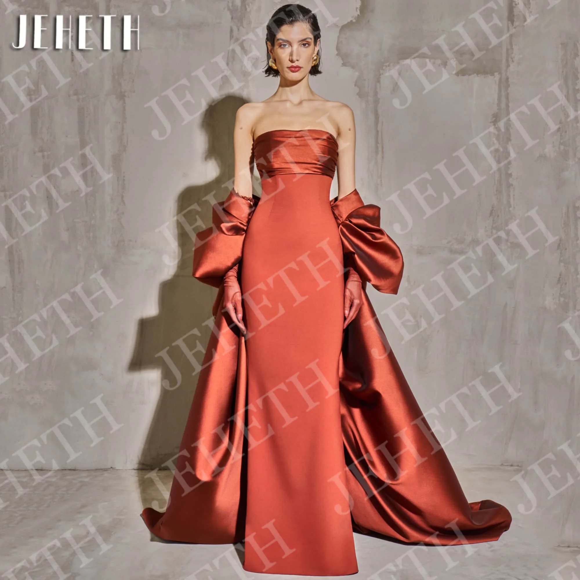JEHETH longue sirène robes de soirée élégant épaules nues sans bretelles Satin sur mesure Occasion r