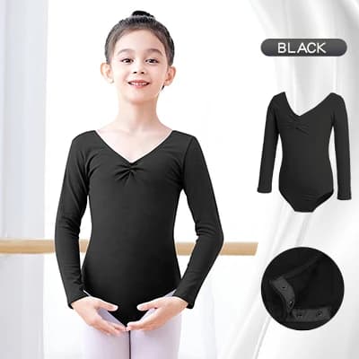 Justaucorps de Ballet à manches longues pour filles, body de danse en coton avec cordon de poitrine,