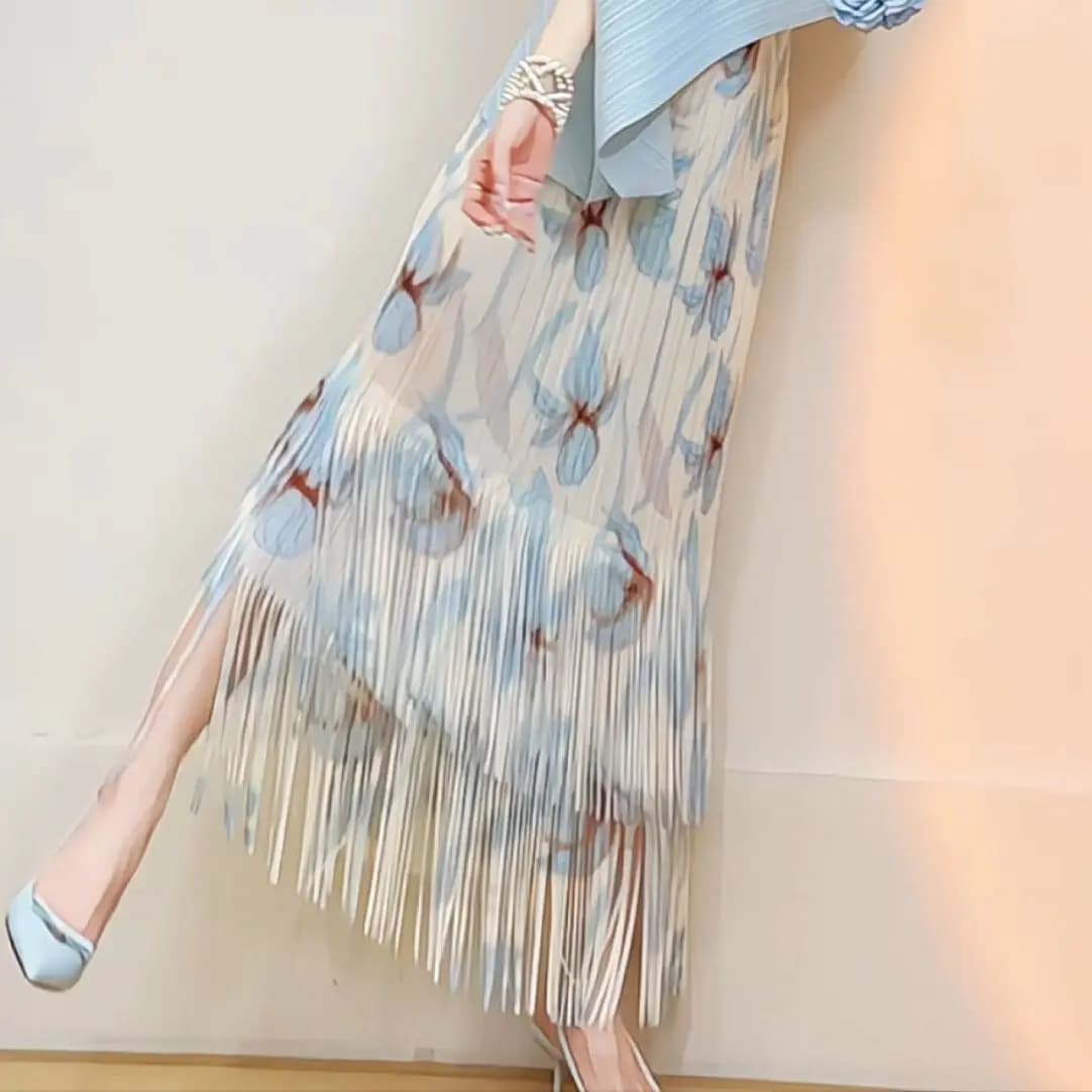 Jupe à franges, costume d'été, haut sans manches plissé, slim, jupes longues pour femmes, ample, nou