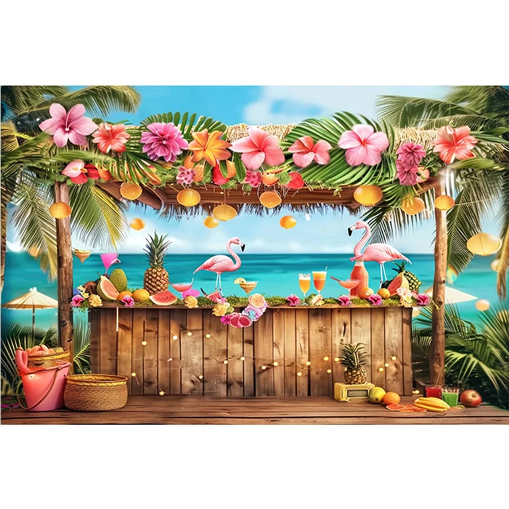 Bannière de décoration de fête de vacances d'été, flamant rose, palmier, fleur, Hawaii, rentabilité 