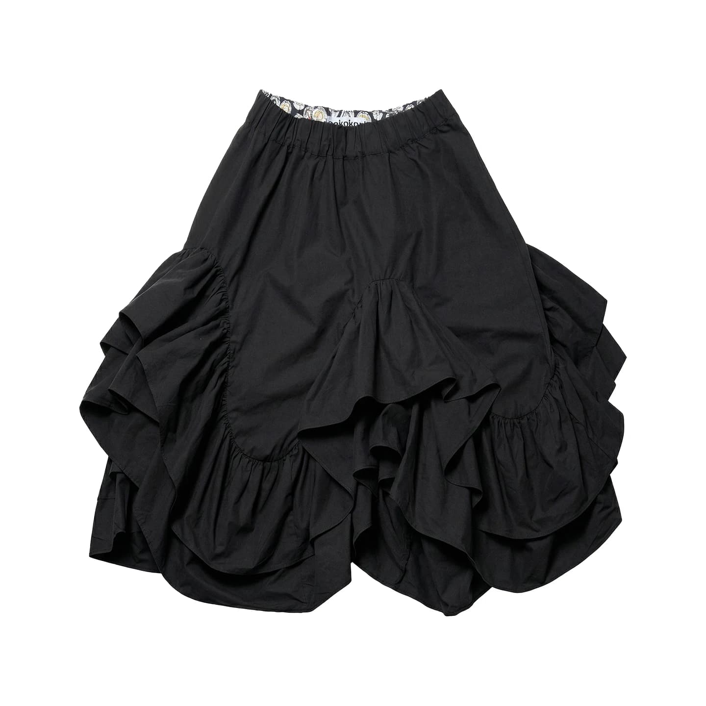 Jupe midi noire pour femme imakokoni 2026, style Spring Forest, taille haute, bord à volants irrégul
