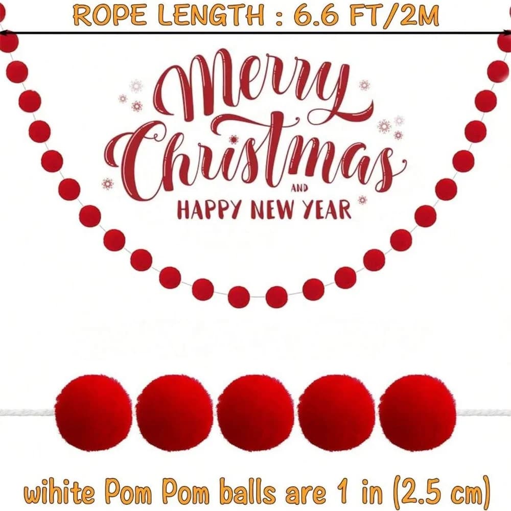 Guirlande de boules en feutre de Pom Pom de Noël, guirlande de 6,6 pieds de long, bannière suspendue
