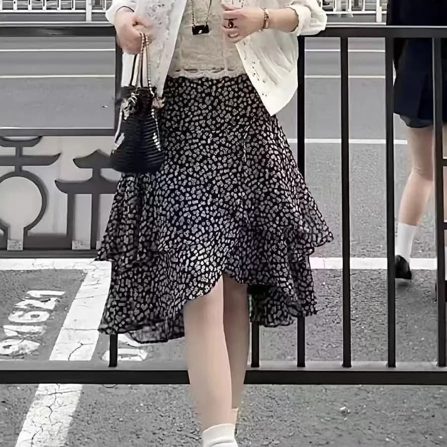 Jupe midi superposée à imprimé floral et ourlet irrégulier pour femme