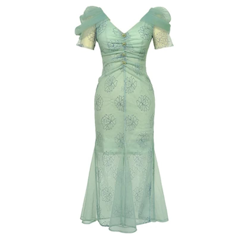 Robe de soirée mi-longue à col en V pour femmes, élégante robe de soirée en maille, brillante, mince