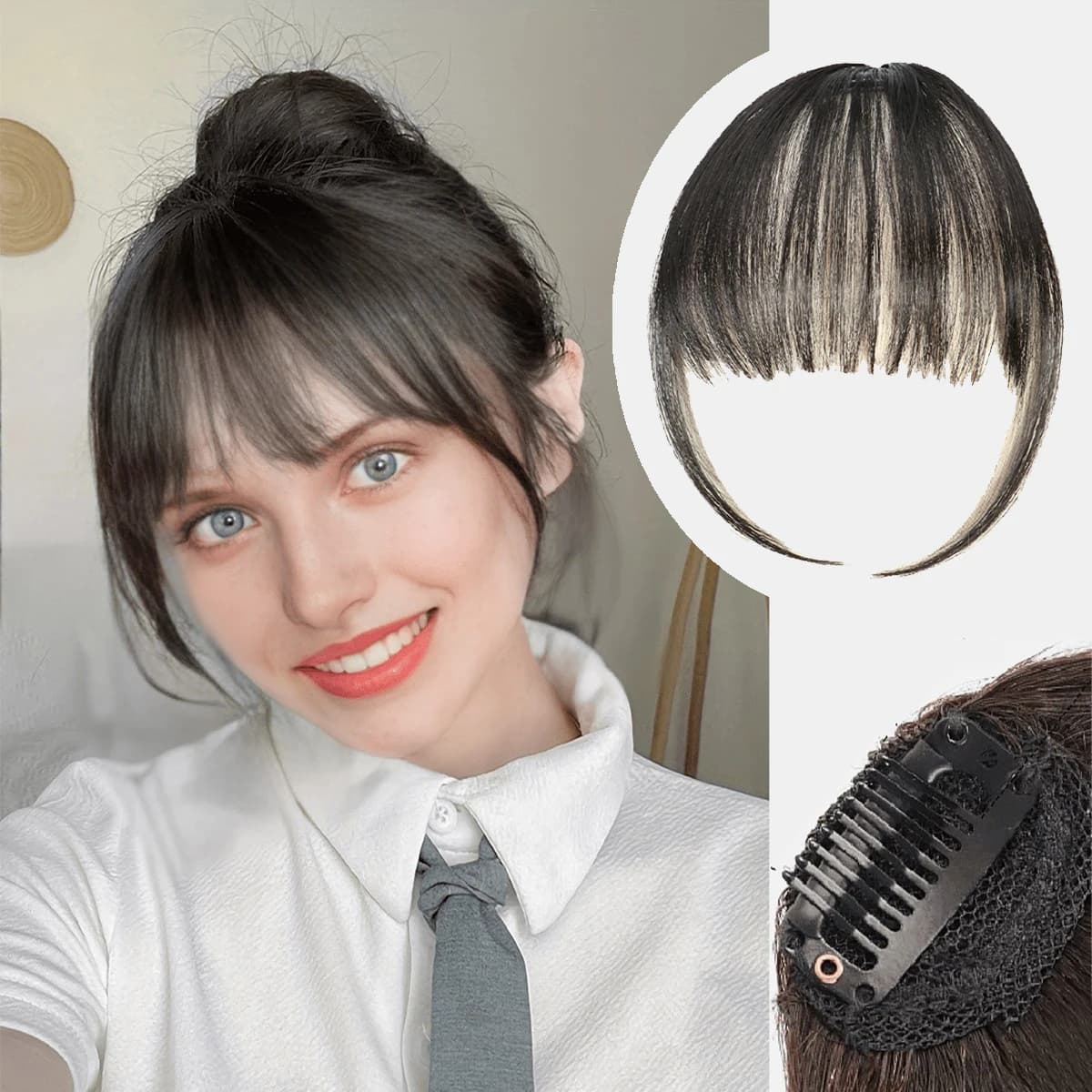Clip in Bangs Wispy Bangs Clip dans les extensions de cheveux, frange à air marron noir avec branche