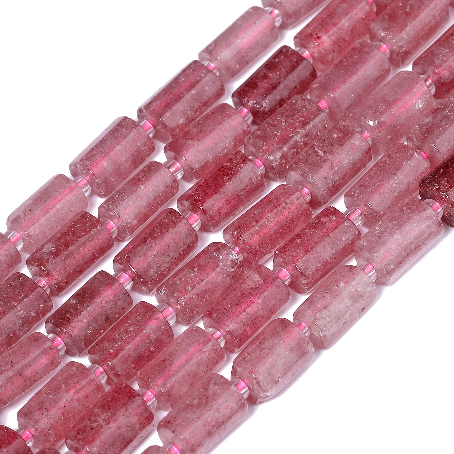 Perles de Quartz naturel fraise, 8-11mm, en forme de cylindre irrégulier, pour la fabrication de bij