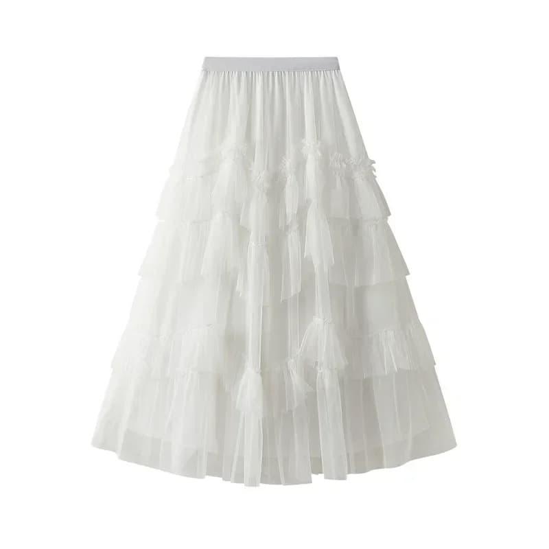 Femmes Tutu gâteau jupes élégant volants à plusieurs niveaux une ligne Tulle jupes longues femme déc