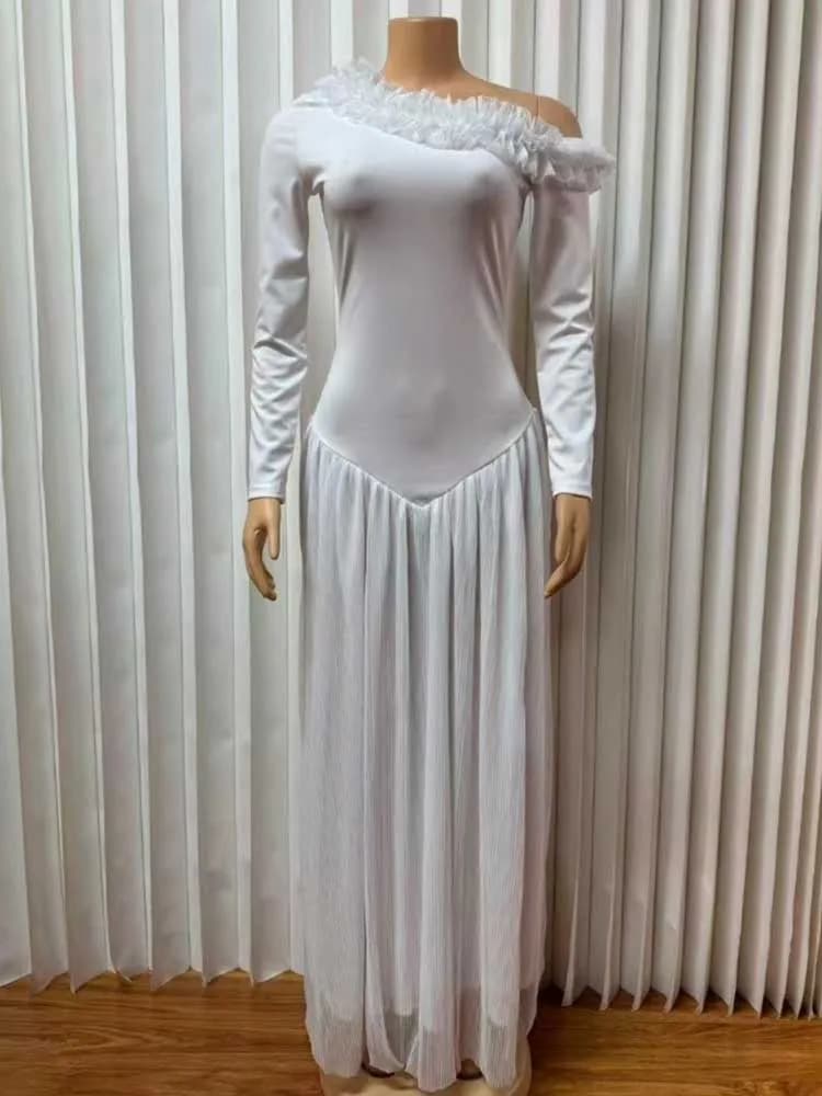 Robes longues d'été pour femme, manches longues, élégantes, plissées, taille haute, robe de soirée b