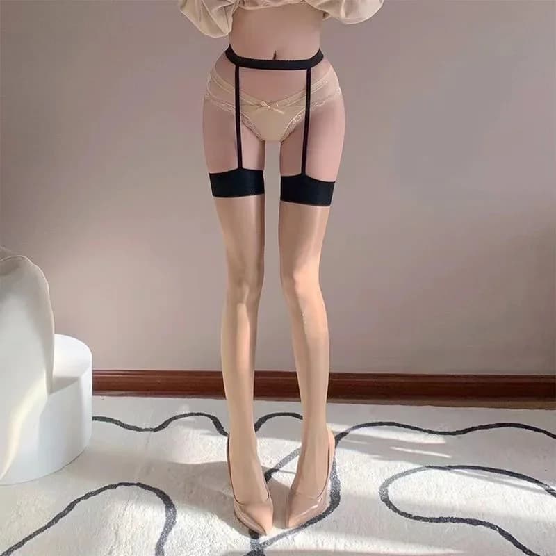 Bas en Nylon noir/rouge, cuissardes hautes, Lingerie érotique Sexy, porte-jarretelles, bas longs pou