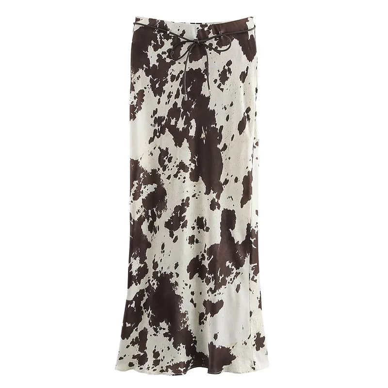 Jupe en Satin imprimé Animal pour femmes, jupe mi-longue à volants avec ceinture, jupe décontractée 