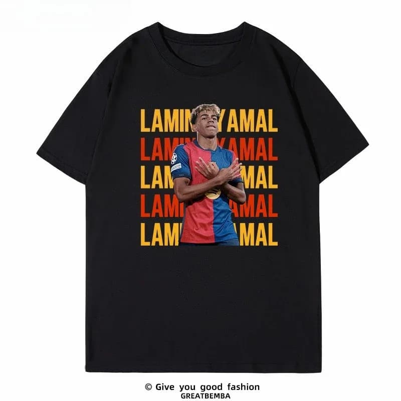 T-shirt de football Barcelone Yamal à manches courtes pour enfants – Yamal célébre l'Espagne – Tenue