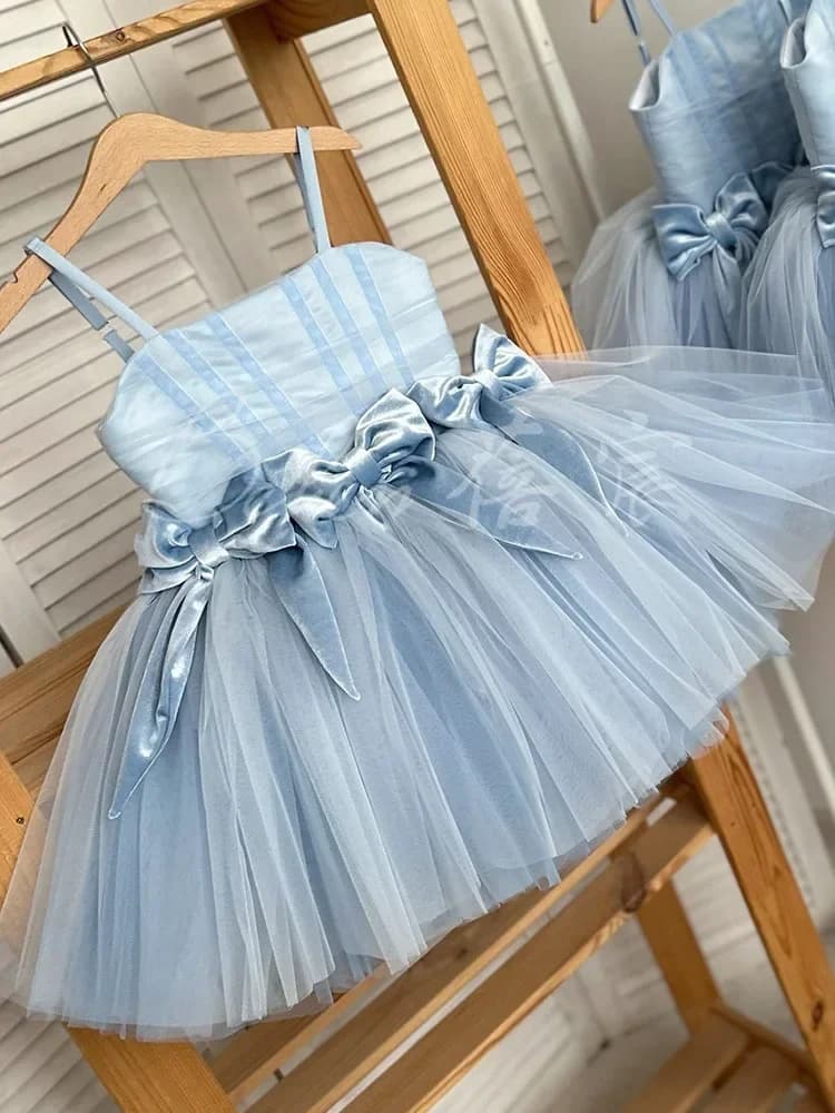 Robe Tutu royale en Tulle pour filles, vêtements de princesse à bretelles bleues pour anniversaire, 