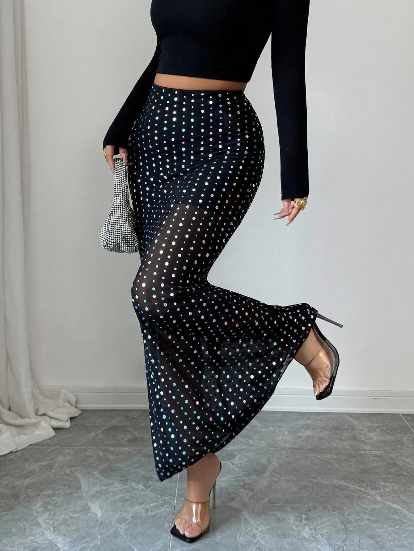 Nouvelles jupes moulantes en tulle double couche à paillettes noires pour femmes, mode estivale élég