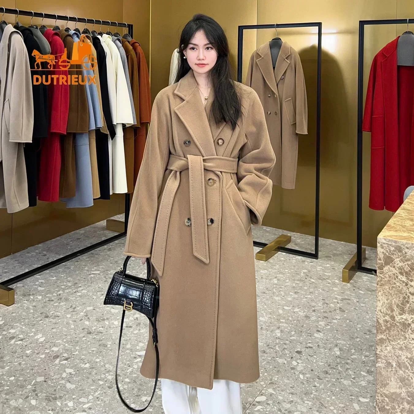 DUTRIEUX manteau femme Double face 10% cachemire 90% laine manteau Long femme veste, 2025 hiver nouv