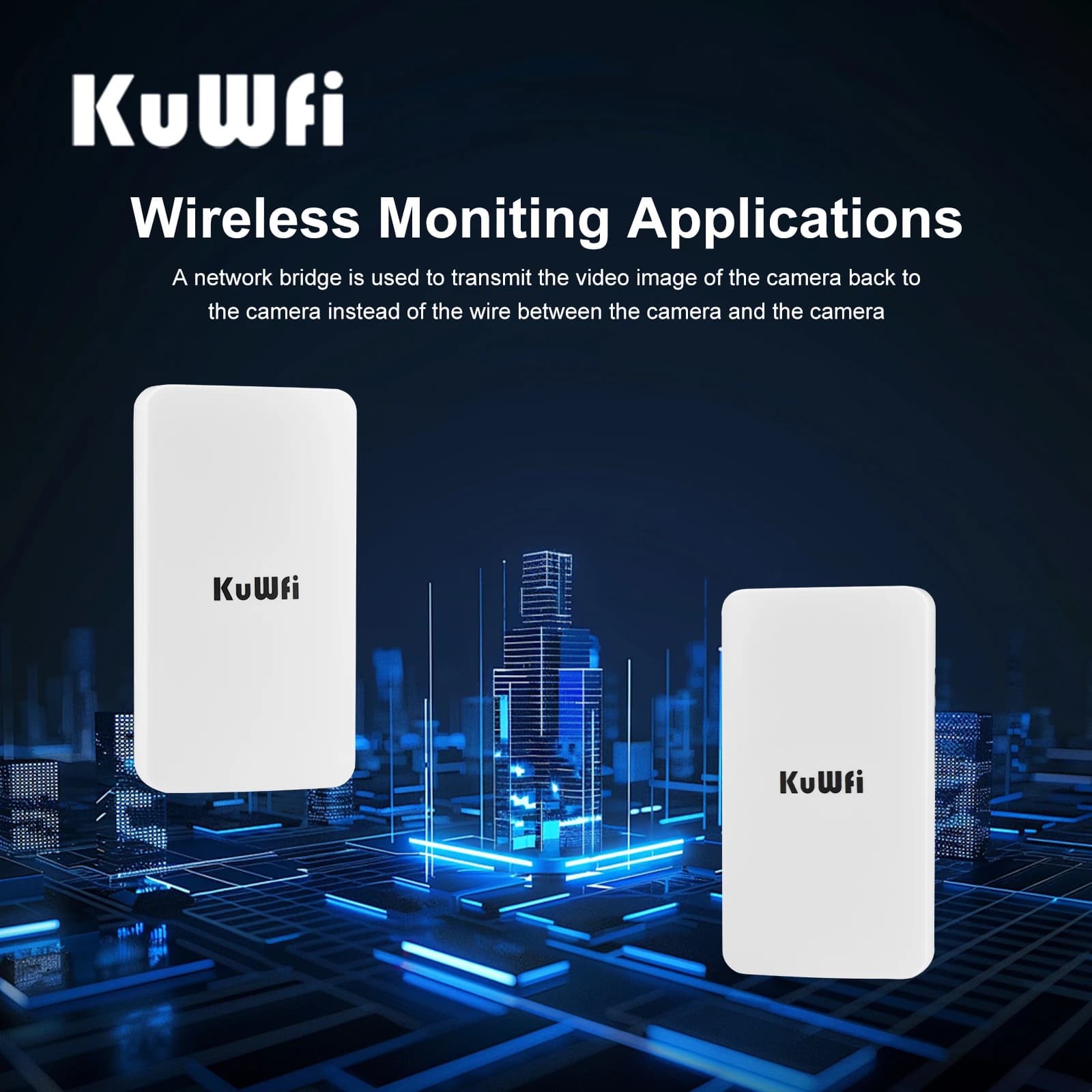 KuWFi Pont WiFi extérieur longue portée 1 km 2,4 GHz – Extenseur sans fil point à point Plug & Play 