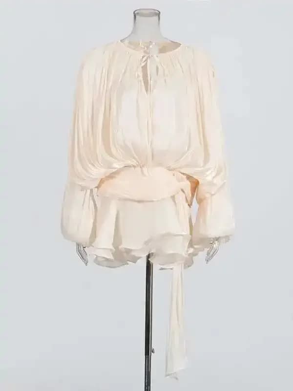 Robe courte à manches longues pour femmes, couleur unie, avec lacets, style doux, tenue à la mode po