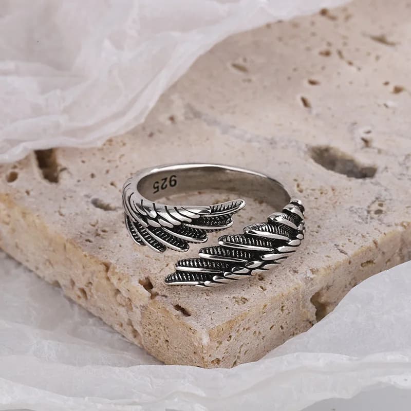 Bagues esthétiques en argent Sterling 925 avec plumes d'aile d'ange pour femmes, bijoux de fiançaill