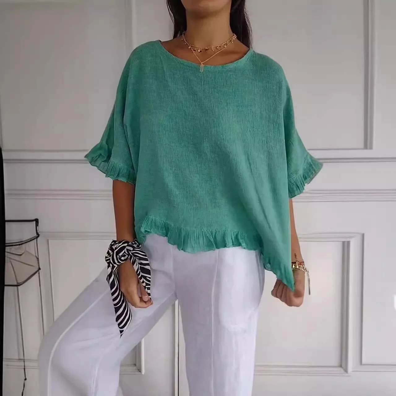 Nouvelle Blouse en Coton 2026 – Chemise d'Été Décontractée à Col Rond et Manches Courtes en Lin Ampl