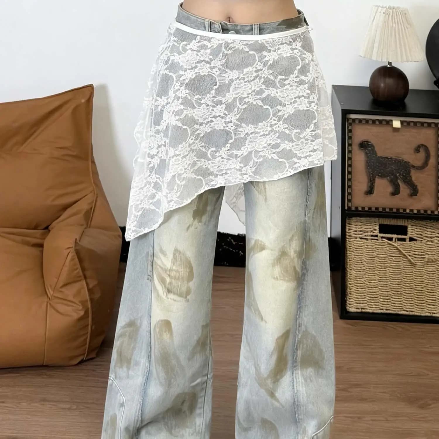 Jupe à lacets en dentelle française pour femme, jupe asymétrique transparente, jupe cache-cœur, jupe