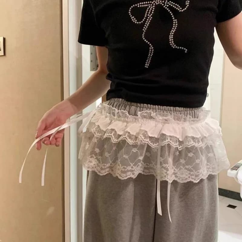 Jupe irrégulière en dentelle blanche tendance avec fleurs, jupe mi-longue en maille dentelle pour fe