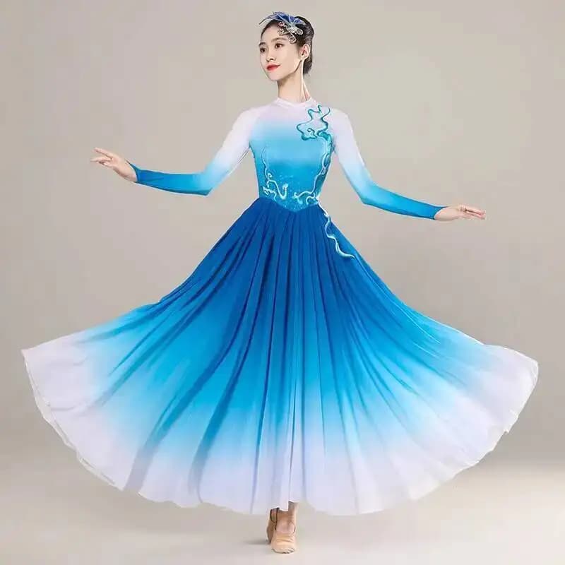 Grand Costume de balançoire pour femmes, jupe longue élégante en fleurs, robe de spectacle de chanso