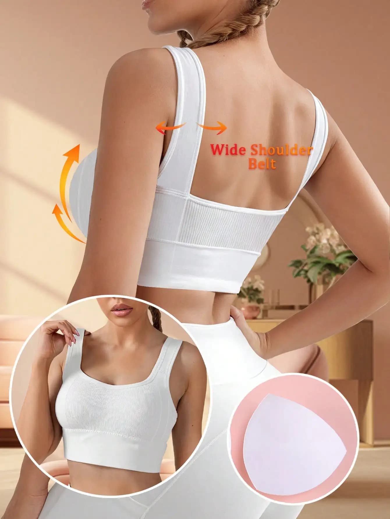 Soutien-gorge de sport côtelé solide, soutien-gorge de sport résistant aux chocs, avec rembourrage, 