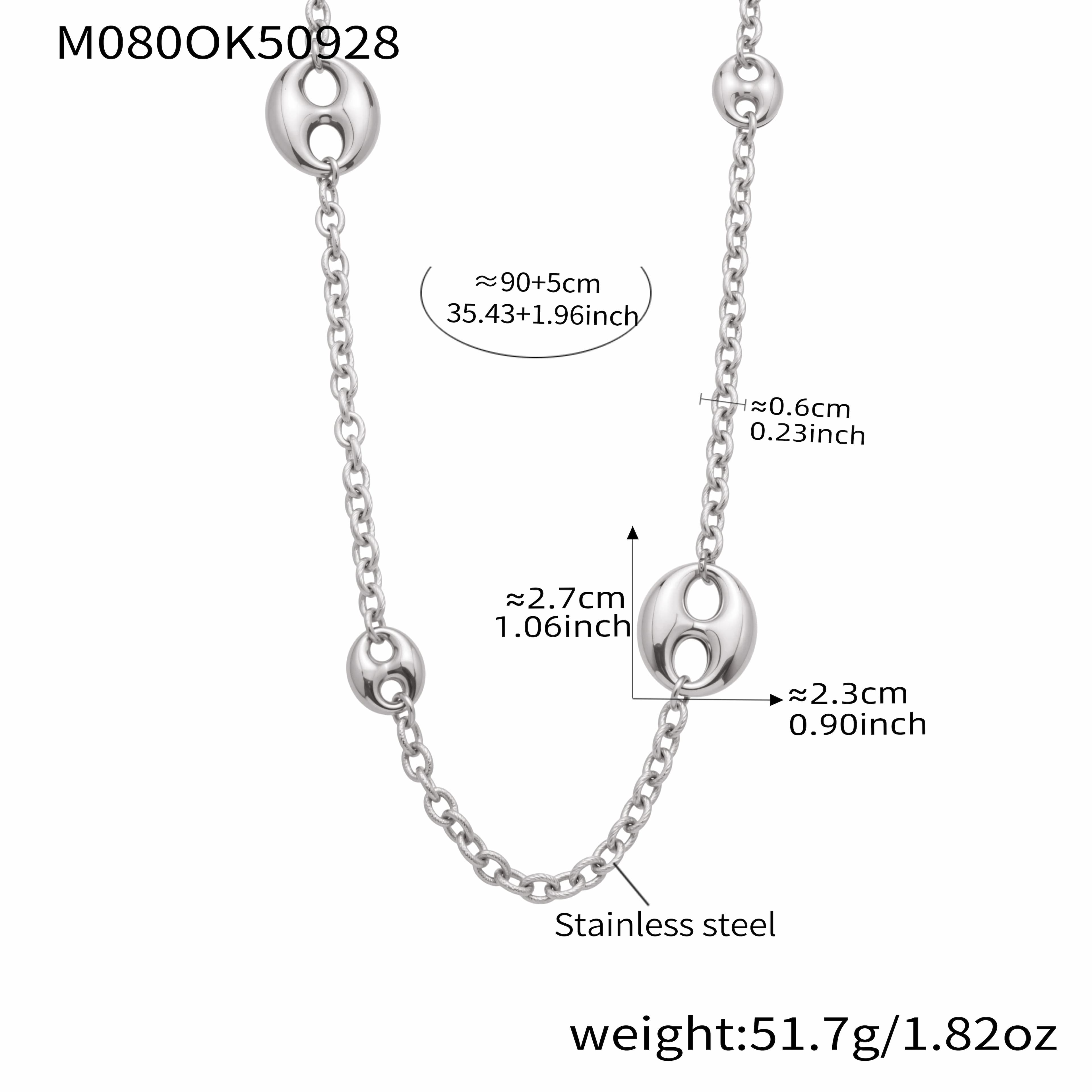 Chaîne épaisse en argent doré, collier Long de 95cm, pendentif ovale en acier inoxydable plaqué or p