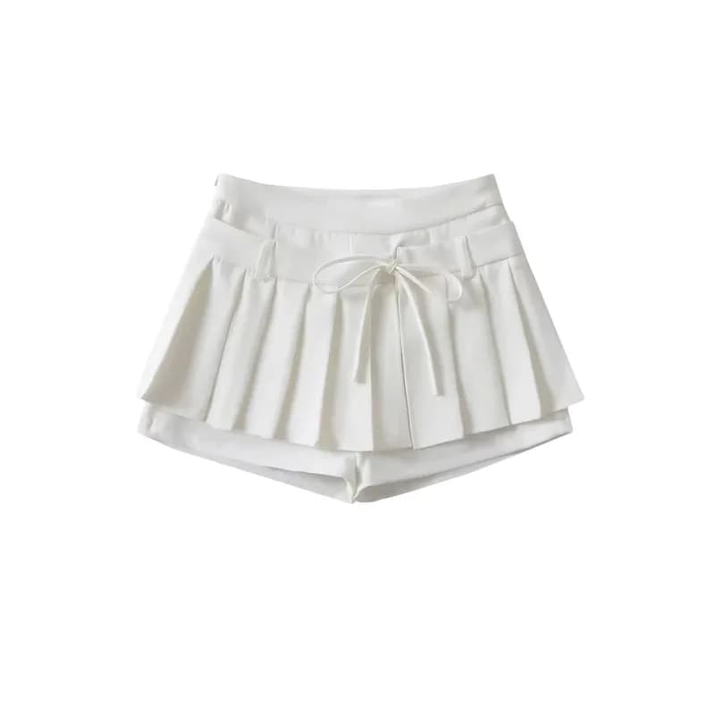 Mini-jupe plissée taille haute avec nœud papillon, anti-transparence, style sexy, pour femme, style 