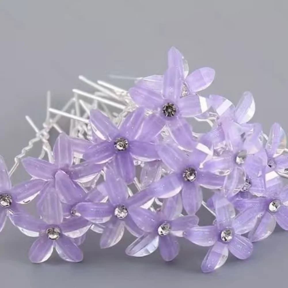 20 pinces à cheveux à fleurs violettes, style nuptial élégant, idéales pour les coiffures de mariage