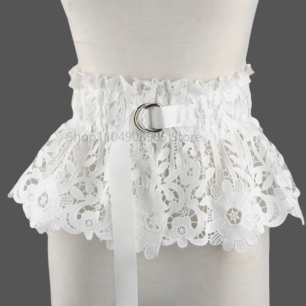 Ceinture de taille gothique en dentelle pour femmes, sous-culture, noir et blanc, accessoire de tail