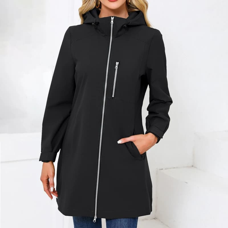 Coupe-vent à capuche hydrofuge pour femmes, décontracté, ample, solide, manches longues, Trench-Coat