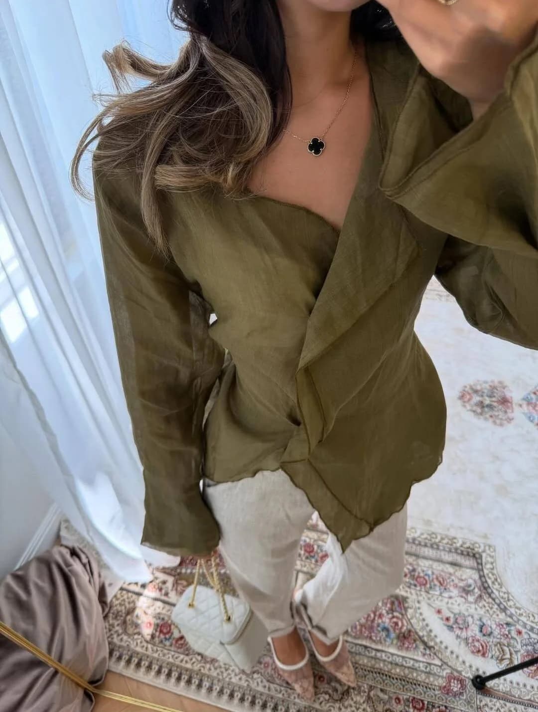 Chemise à manches longues chic en coton et lin, design élégant, décontractée, tendance, hauts d'été 