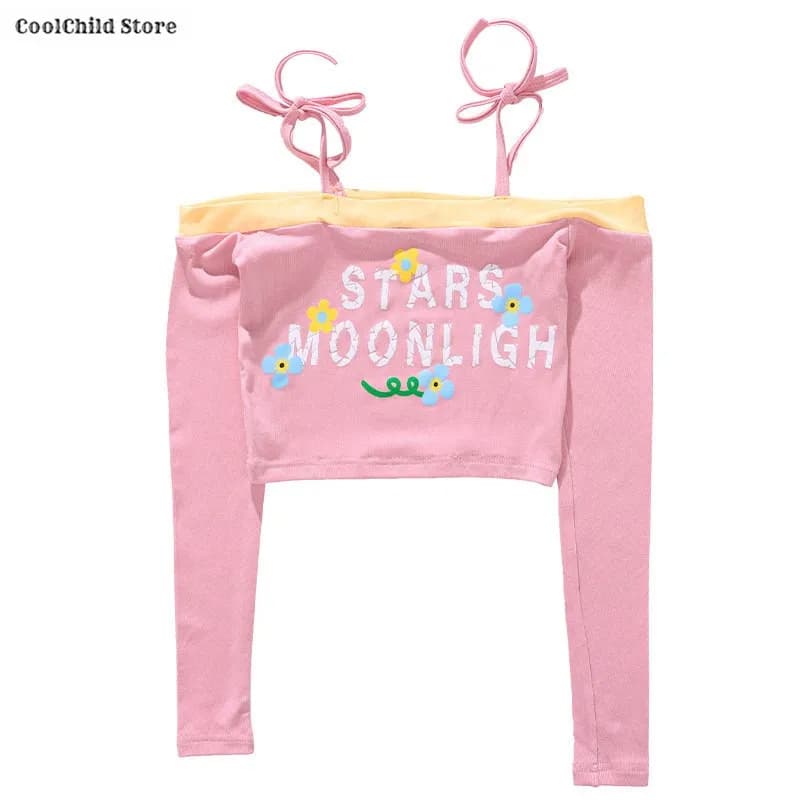 Ensemble de vêtements pour filles Hip Hop, haut court à épaules dénudées coloré et mignon, jupes de 