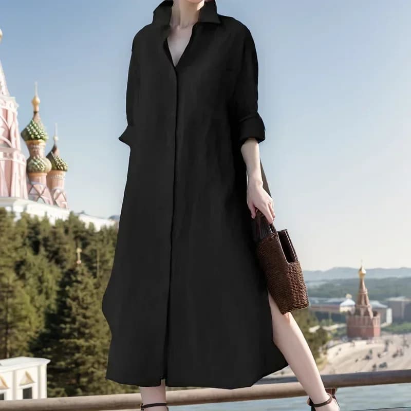 Robe longue élégante en coton et lin pour femmes, mode décontractée, fente latérale, chemise, Vintag