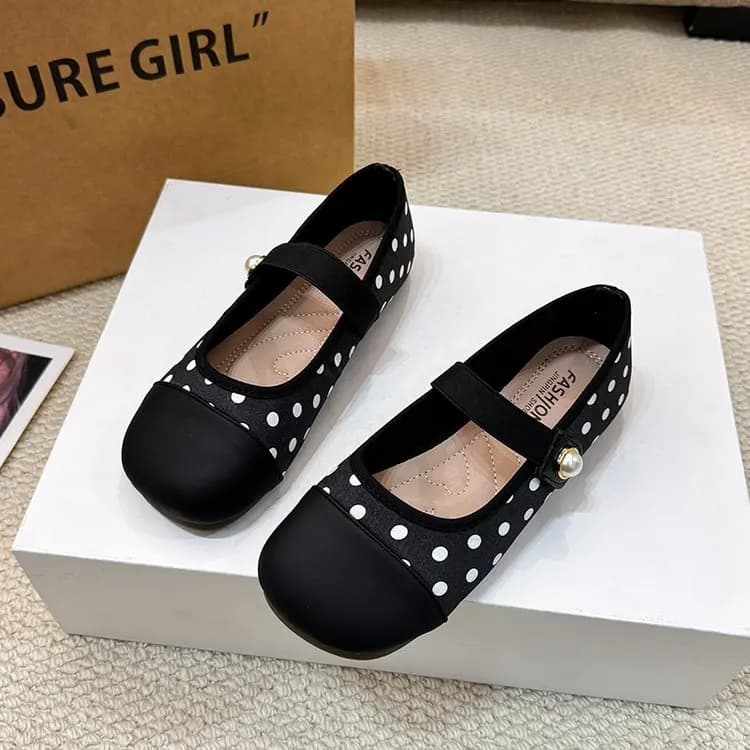 Chaussures plates à pois pour femmes, confortables, à bout rond, élégantes, à semelle souple, style 