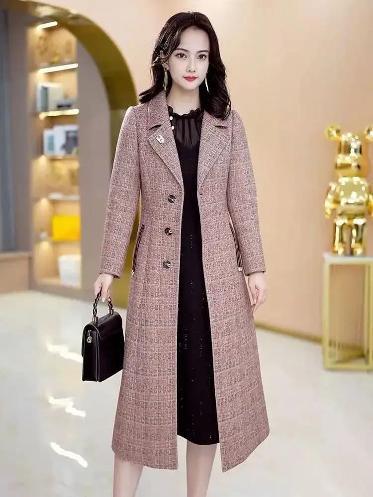 Manteau en laine écossais mi-long pour femme, nouvelle collection automne-hiver, style décontracté a