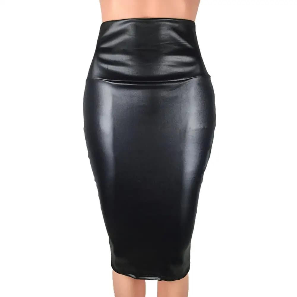Mode élégante taille haute fendu Faux cuir jupe femmes genou longueur moulante jupe crayon