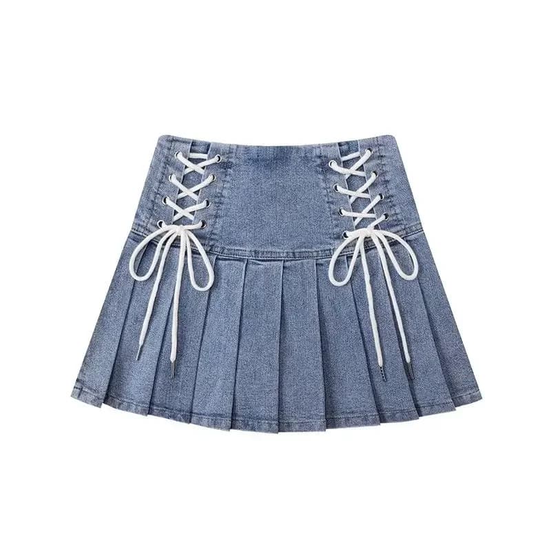 Jupe en jean bleue chic coréenne pour femme, nouvelle collection été 2025, taille haute, coupe trapè