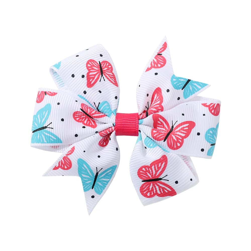 1 pièce Nœuds à cheveux imprimés papillon avec pince pour bébés filles, pinces à cheveux en ruban 3.