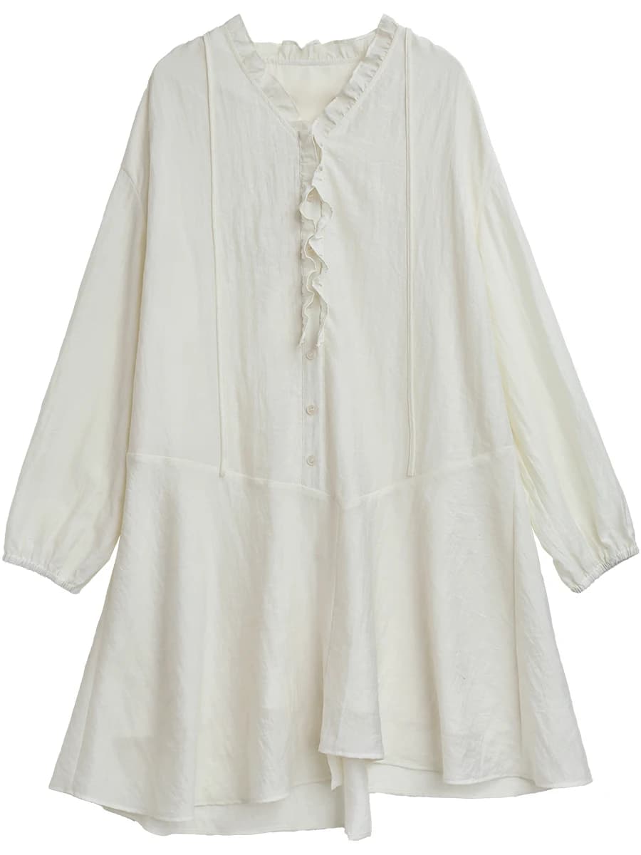 CHIC VEN femmes robes ample décontracté col en v à volants à manches longues femme robe longue conce
